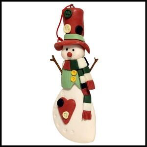 Handmade Snowman Christmas Ornament‎ Festive Winter Decor Button Accents